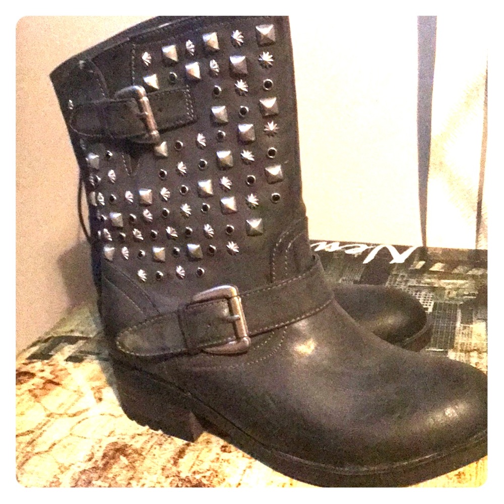 Grey studded boots